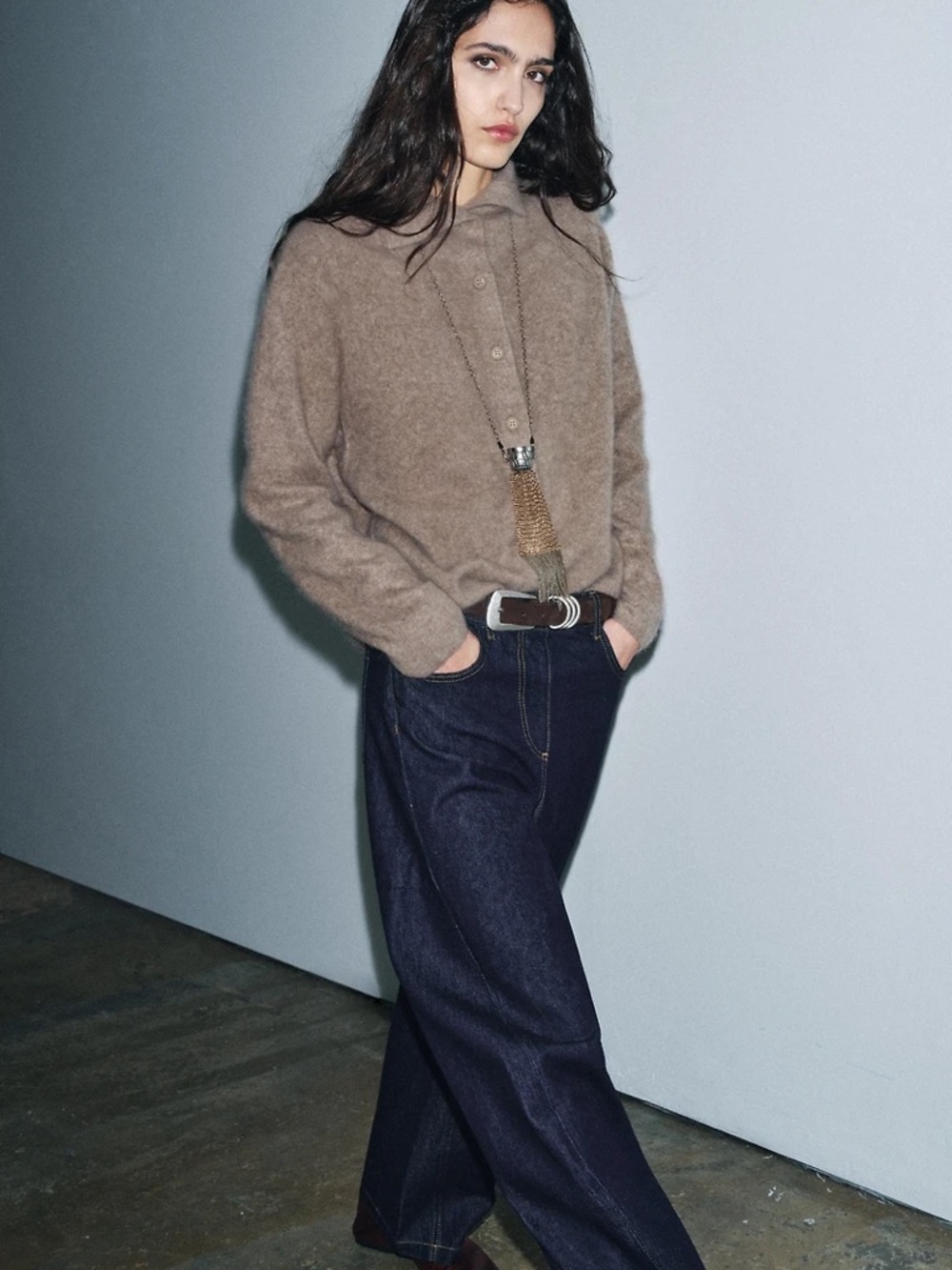 Zara Taupe/Brown Button-Up Cozy Sweater
